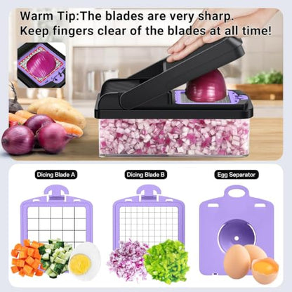 12-in-1 Vegetable Chopper with 7 Blades, Food Veggie Cutter, Purple - color: Purple, size: 7 Blades
