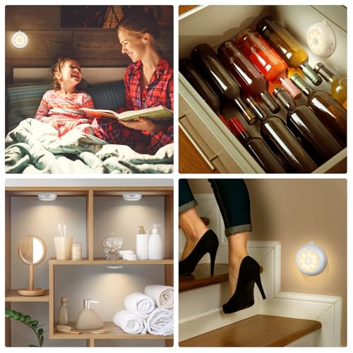 BLS 3.3" Motion Sensor Light Indoor AA Battery Powered, Under Cabinet Lighting Battery Operated, Magnetic Stick on LED Puck Nights Lights for Kitchen, Wall, Stair, Dimmable, 3000K Warm White (3 Pack) - color: Warm White