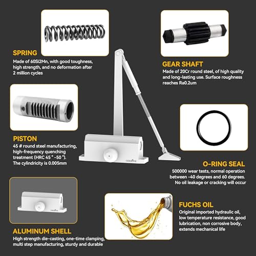 Automatic Door Closer Heavy Duty Spring Size 2 Hydraulic Aluminum Alloy UL 3-Hour Fire Rating Surface Mounted Residential Commerical Door Closures Adjustable Speed Door Weights 88-144 Lbs - size: Model 165 White-Door Weight 88-144 Lbs