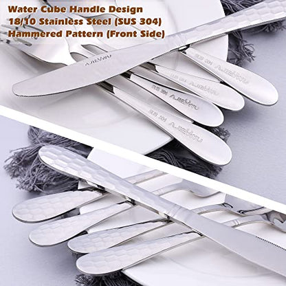 20-Piece Silverware Set, Flatware Cutlery Silverware Set Service for 4, 18/10 Hammered Stainless Steel Utensils Tableware Set Include Knife Spoon Fork, Unique Design, Mirror Polished (Silver) - color: Silver