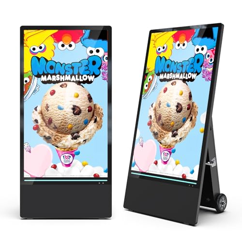43 inch Outdoor Digital Signage Display, LCD 4K UHD 1800-Nit IP55 Waterproof Advertising Portable Kiosk with Rechargeable Battery, Auto Brightness, Split Screen USB/WiFi Playback Media Player - size: 43inch