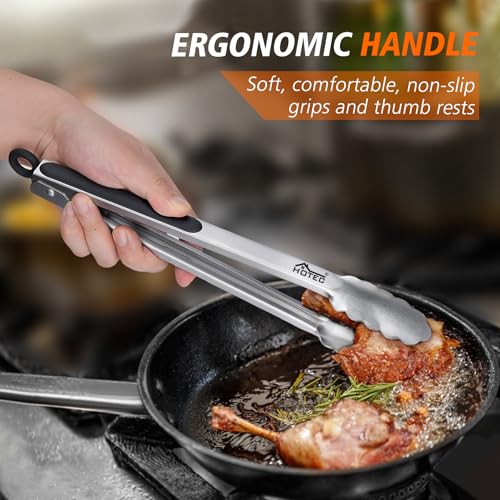 Hotec Tongs for Cooking Premium Stainless Steel Kitchen Tongs Set of 2-12" - size: 12 inch, 2pack