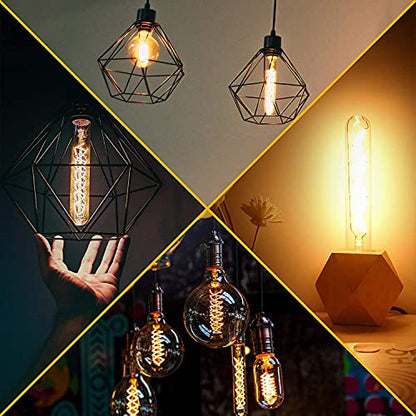 Leools Dimmable T10 LED Bulbs, Warm White 2200K Amber, 7.3inch Long Tubular Light Bulb, 40 Watt Vintage Edison LED Filament Bulb,400lm,E26 Base Led Tube Bulb,Amber Glass,Pack of 4 - style: 7.3in(185mm)