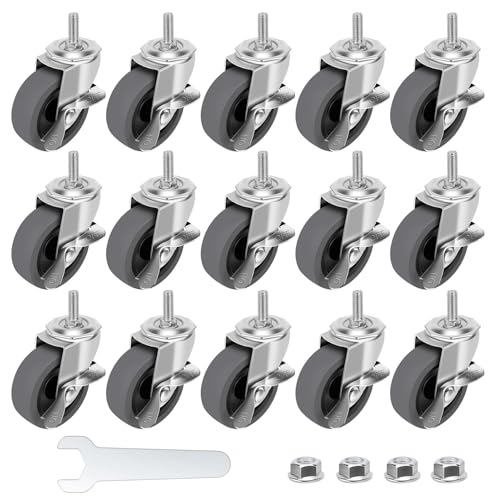 Caster Wheels, 3" Locking Swivel Threaded Stem Casters Set with Brake of 16 - color: Grey, size: Grey-16pack