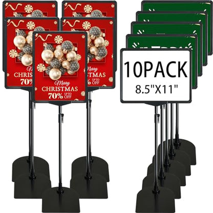 ONCEMORE Sign Holder, 8.5 x 11 Inch Sign Stand with Adjustable Height Snap Open, Reusable Sign Stands for Display Advertising Business Signage, Vertical and Horizontal Two View Modes (Black, 10 Pack) - size: 8.5"x11"-10Pcs