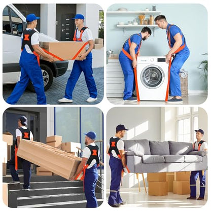 Furniture Moving Straps with Chest Buckle for 2 Movers up to 1000lbs - color: Orange & Black