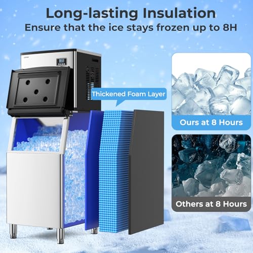 COSTWAY Commercial Ice Maker Machine 418 LBS/24H with 200 LBS Storage Bin, 192PCS Ice Cubes in 11-20 Mins, ETL Approved Industrial Ice Machine with Auto Self-Cleaning for Restaurant Bar Cafe