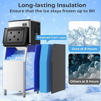 COSTWAY Commercial Ice Maker Machine 418 LBS/24H with 200 LBS Storage Bin, 192PCS Ice Cubes in 11-20 Mins, ETL Approved Industrial Ice Machine with Auto Self-Cleaning for Restaurant Bar Cafe