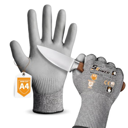 Schwer 12 Pairs ANSI A4 Cut Resistant Gloves, Wear Resistant, CR3011, M - color: Grey A4, size: Medium