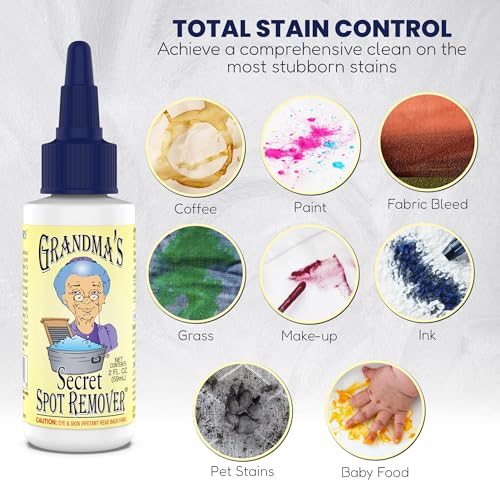 Grandma's Secret Spot Remover - Chlorine, Bleach and Toxin-Free Fabric Stain Remover for Clothes - Removes Oil, Paint, Blood and Pet Stains – 2 Ounce, 6 Pack - size: 2.00 Fl Oz (Pack of 6), style: Spot Remover