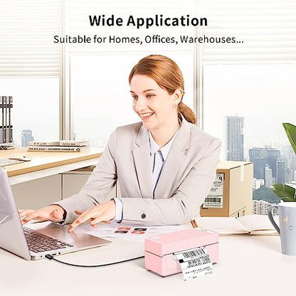 JADENS Bluetooth Thermal Shipping Label Printer, Wireless 4x6 Label Printer - color: Pink