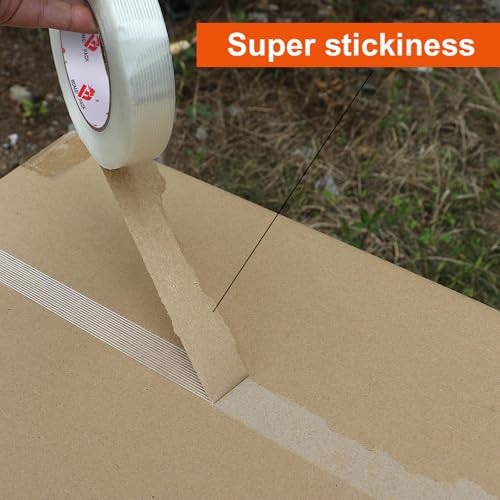 BOMEI PACK Mono Filament Tape,Strapping Tape,Fiberglass Filament Tape Transparent Reinforced Heavy Duty Packing Strips for Shipping Sealing Binding Fixing 1 inch x 55 Yards - size: 1 inch x 55 yards