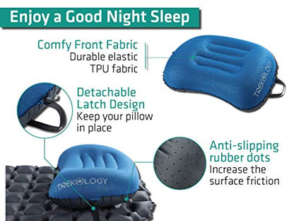 TREKOLOGY Aluft 2.0 Small Inflatable Camping Pillow for Backpacking, Travel - color: Navy Blue