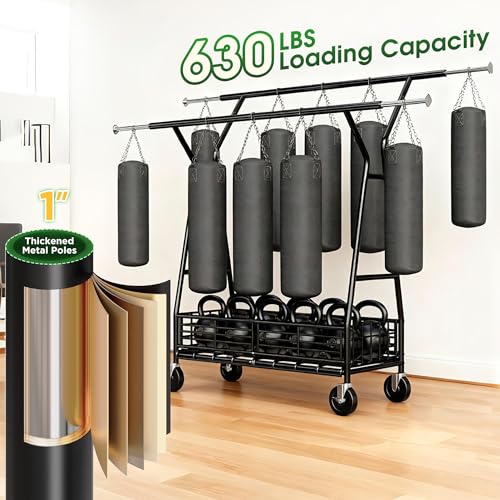 Raybee Clothes Rack, 630LBS Heavy Duty, Double Rods with Storage Basket - color: Black, style: Double Rods