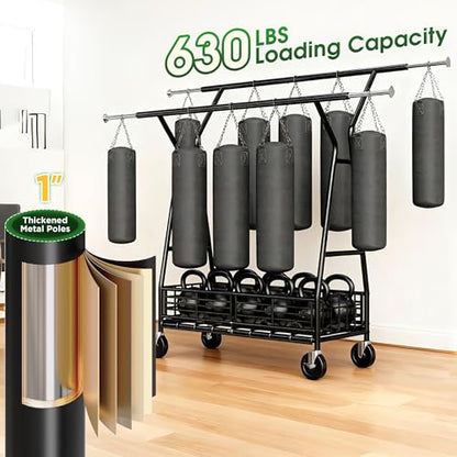 Raybee Clothes Rack, 630LBS Heavy Duty, Double Rods with Storage Basket - color: Black, style: Double Rods