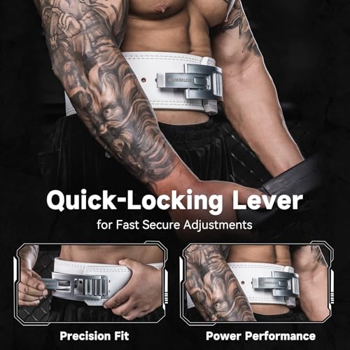 MANUEKLEAR 4-Inche Lever Belt Weightlifting with Heavy Duty Buckle - color: White/Silver, size: L (34-40inches)
