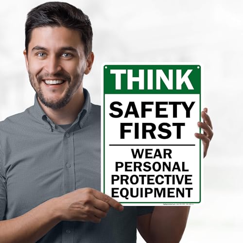 Think Safety First Wear Personal Protective Equipment Sign, 10"x14" - size: 10x14 Polyethylene