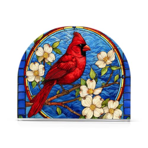 Blue Stained Glass Cardinal Napkin Holder Acrylic Tissue Dispenser - color: Blue Stained Glass Cardinal