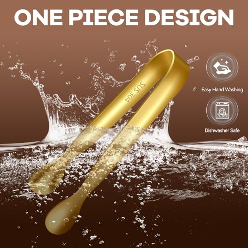 HOTEC 12Pcs Mini Gold Tongs for Serving, 4.3" Small tongs Stainless Steel Sugar Tongs for Coffee Bar, Tea Party, Appetizers, Desserts, Buffet and Ice Bucket Food-Grade & Dishwasher Safe - color: Gold