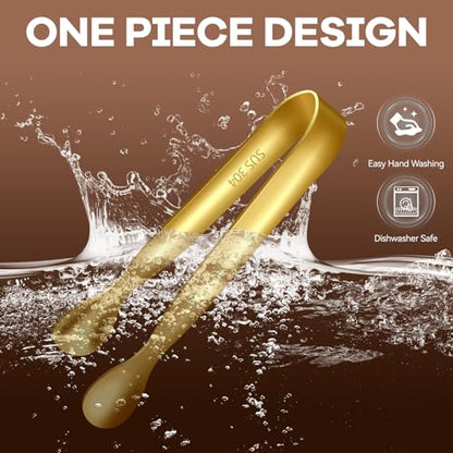 HOTEC 12Pcs Mini Gold Tongs for Serving, 4.3" Small tongs Stainless Steel Sugar Tongs for Coffee Bar, Tea Party, Appetizers, Desserts, Buffet and Ice Bucket Food-Grade & Dishwasher Safe - color: Gold