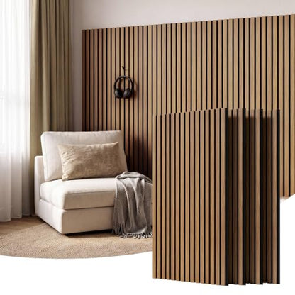 Amsleekey 4-Pack 47.2″x23.6″ Acoustic Wood Slat Wall Panels, 8 Hooks, Teak - color: Teak, size: 47.2 x 23.6 in - 4 pcs