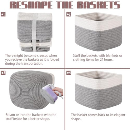 OIAHOMY 3 PACK Cube Storage Bins Storage Baskets Shelf Grey&White - color: Grey&White