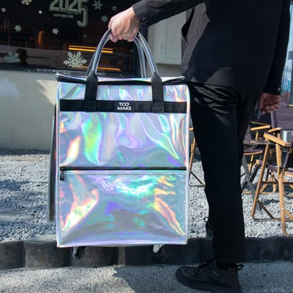 Medium Phantom White Reusable Grocery Bag on Wheels, Folding Rolling Tote - color: Phantom White, size: Medium