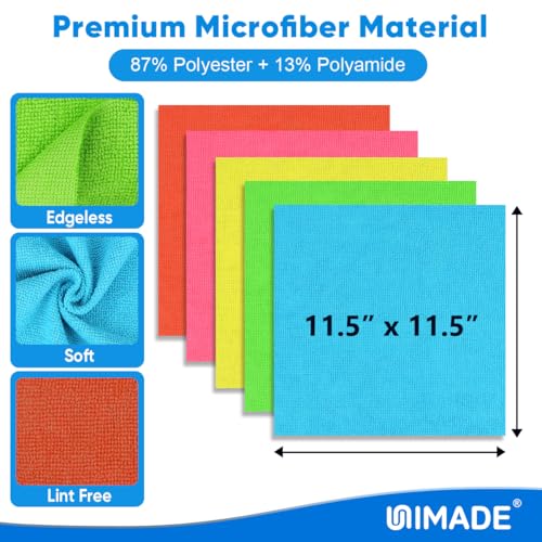 UNIMADE Microfiber Cleaning Cloth, 20 Pack Reusable Microfiber Towels - color: Multicolor, size: 20 Pack