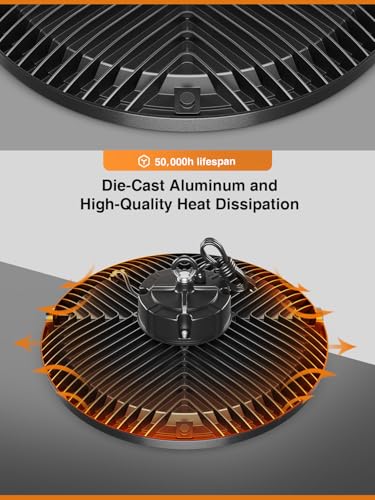 UFO LED High Bay Light 250W 6 Pack ,37500LM 5000K IP65 with 5FT US Plug - size: 250W