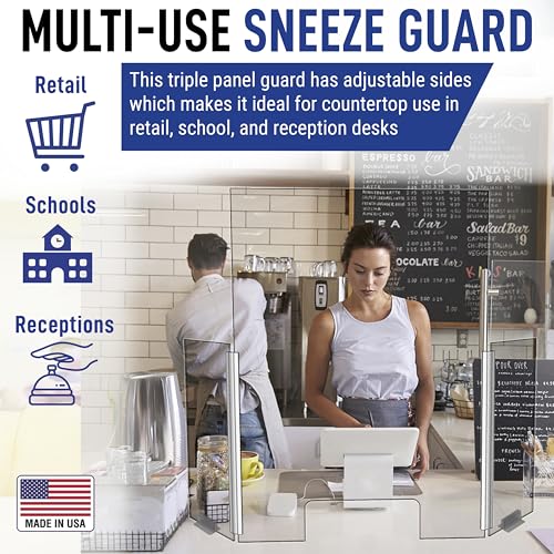 30" x 42" Acrylic Shield Plexiglass Sneeze Guard Barrier w/Cutout Transaction Opening, for Counters, Tables, Checkouts, or Desks - Shields and Protects from Coughing and Sneezing - Made in USA