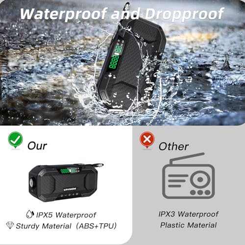 Solar Hand Crank Emergency Radio with Waterproof,Portable AM FM NOAA Weather Radio, Rechargeable 5000mAh/18500mWh Battery Power, Wind Up Flashlight Phone Charger, SOS,Survival Storm Hurricane - color: Black