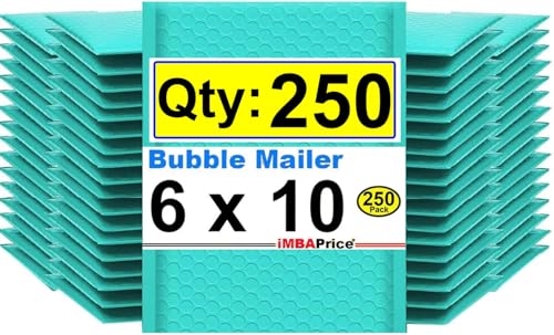 iMBAPrice 6x10 Inches Teal Color Polybubble Bag, 250-Pack Small Size #0 Self Seal Poly Bubble Mailers Padded Packing Envelopes (Total 250 Bags) - color: Teal Poly Bubble, size: 6"x10" Poly (250 Envelopes)