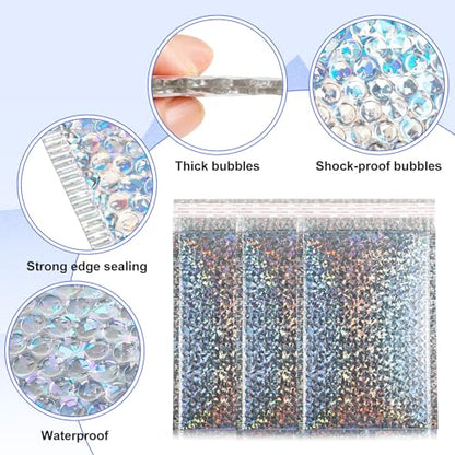 30 Pcs Holographic Bubble Mailers 11 X 7 Inch Metallic - color: Silver