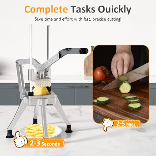 Sunvivi Commercial French Fry Cutter, Heavy Duty Potato Slicer with 2 Replaceable blades (1/2 & 3/8 Inch), Professional Fries Cutter for Potatoes, Carrots, Cucumber, Onion, Yam, Stainless Steel - size: Extra-Large-Heavy-duty 3 corners