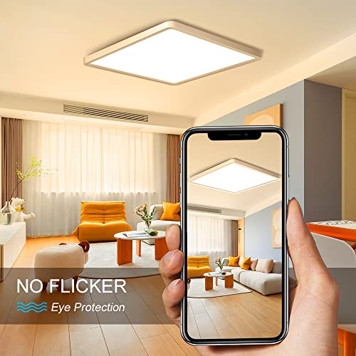 LightingWill 12Inch 24W Square LED Ceiling Light Fixtures Flush Mount, 2800K Warm White LED Ceiling Lamp, Surface Mount Modern Ceiling Lights for Bedroom, Kitchen, Bathroom, Living Room - color: Warm White, size: 12 inch White