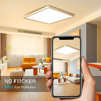 LightingWill 12Inch 24W Square LED Ceiling Light Fixtures Flush Mount, 2800K Warm White LED Ceiling Lamp, Surface Mount Modern Ceiling Lights for Bedroom, Kitchen, Bathroom, Living Room - color: Warm White, size: 12 inch White