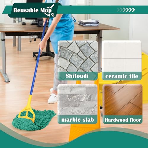 Heavy Duty Wet Industrial Cleaning Mop Head – 21 oz Green mop Head Replacement Cotton Washable Industrial mop Heads Heavy Duty for Commercial & Home Cleaning（Green） - color: Green, size: 3 Pack