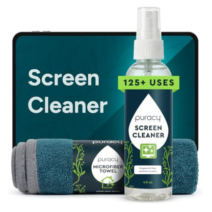 Puracy Screen Cleaner with Microfiber Cloth – All Purpose Phone, Laptop, Computer, TV Screen Cleaner for Smart TV, Streak-Free and Fingerprint-Free (4 oz, Free & Clear) - size: 4 fl oz (Pack of 1)