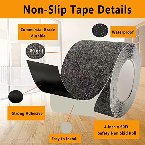 Danlaila Grey 4x60FT Heavy Duty Anti Slip Grip Tape for Stairs, Waterproof Non Skid Tape Outdoor, Non-Slip Strips for Indoor/Outdoor Use, Self-Adhering Weather Resistant Treads - color: Grey