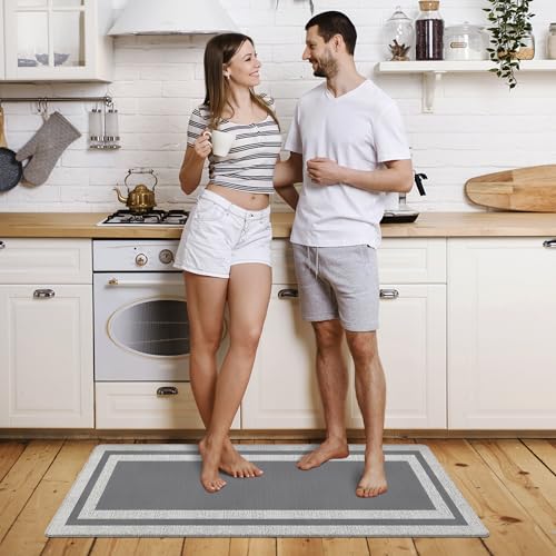 Anti Fatigue Rugs Non Skid Waterproof Floor Mat Cushioned Grey and Gray Farmhouse Comfort Standing Kitchen Mats for Floor, House, Sink, Office 17.3"x47.2" - color: Grey, size: 17.3" x 47.2"