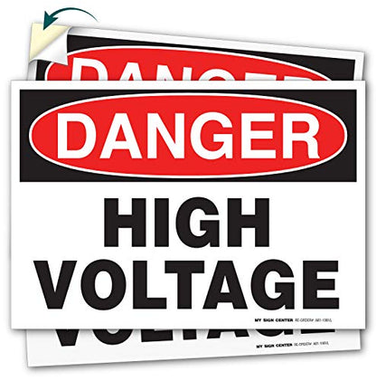 Danger High Voltage Sign, (4 Pack) Mil Vinyl Decal Stickers USA Made by My - size: (4 Pack) 10" x 7"