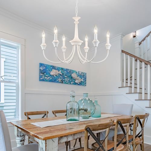 6 Light French Country Chandelier White Chandelier Pendant Light Fixture - color: 6 Light-Antique White