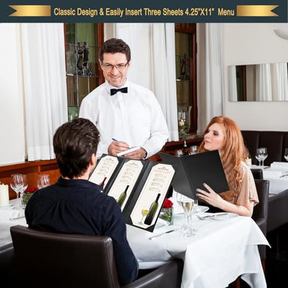 Leather Menu Book Holder Cover, 4.25"x11", 3 Views, 1 Pack - size: 4.25"x11" (3 views/ 1pack)