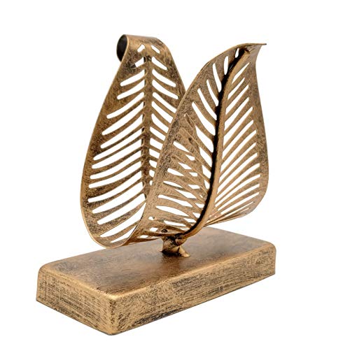 OwlGift Freestanding Modern Napkin Holder with Leaf Design, Tabletop Tissue Dispenser, Countertop Napkin Storage Organizer – Bronze - color: Bronze