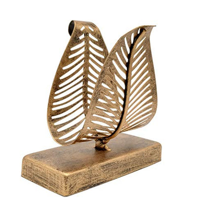 OwlGift Freestanding Modern Napkin Holder with Leaf Design, Tabletop Tissue Dispenser, Countertop Napkin Storage Organizer – Bronze - color: Bronze