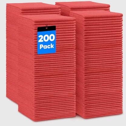 HOMEXCEL Microfiber Cleaning Cloth 200 PK, Towels for Cars, Shop Rags, Red - color: Red