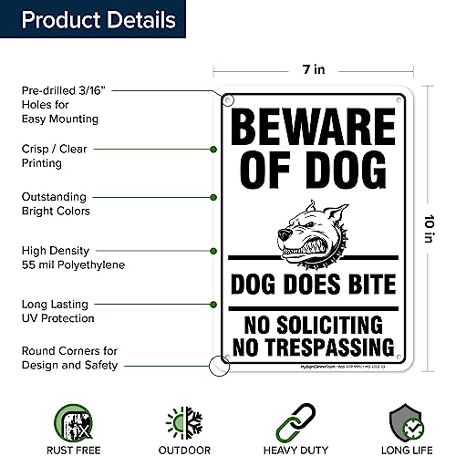 Beware of Dog, Dog Does Bite No Soliciting No Trespassing Sign, 7x10 - size: 7x10 - Polyethylene