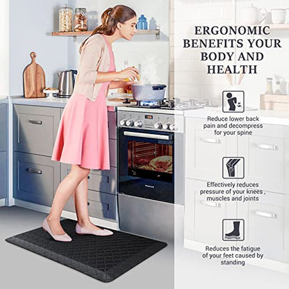 HappyTrends Kitchen Floor Mat - 4/5 Inch Thick Anti-Fatigue Kitchen Rug - color: Black, size: 28"L x 17.3"W x 0.8"Th