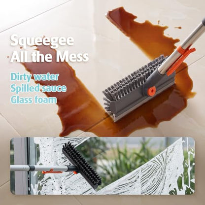 AIR U+ Floor Scrub Brush with Long Handle, 4 in 1 Floor Scrubber & Squeegee - color: Gray