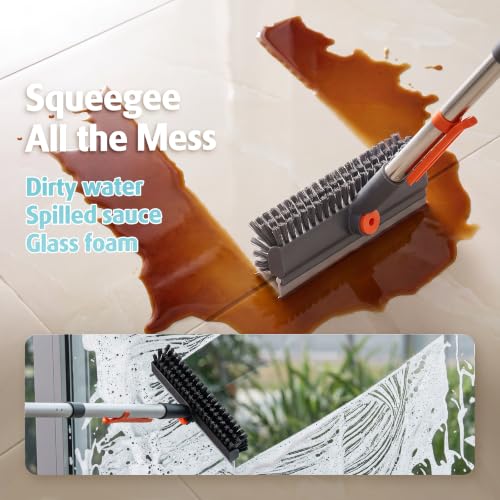 AIR U+ Floor Scrub Brush with Long Handle, 4 in 1 Floor Scrubber & Squeegee - color: Gray